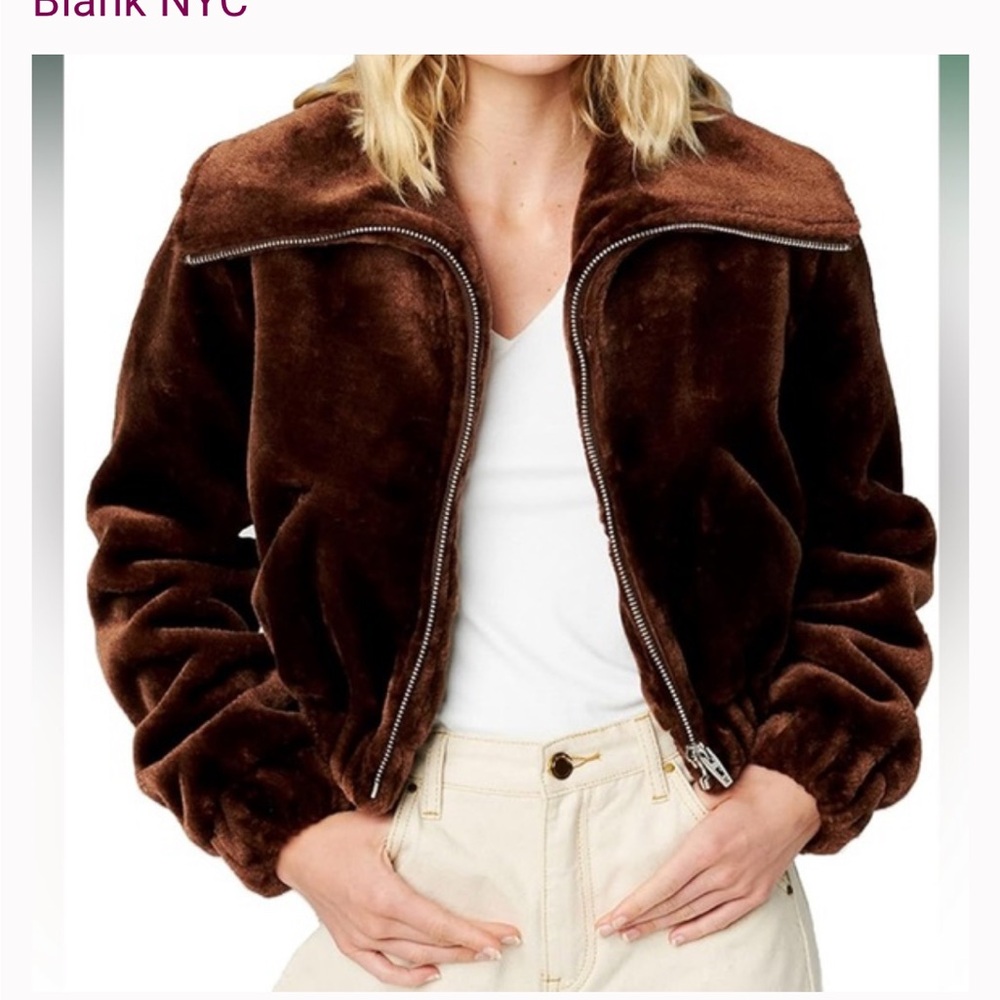 Blank NYC Brown Plush Zip-Front Jacket